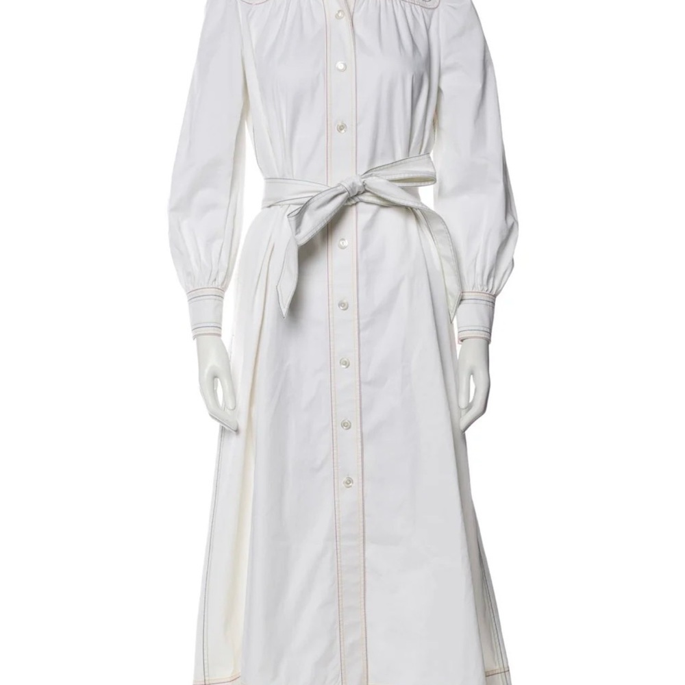 Tory Burch White Long-Sleeve Dress with Tie Waist